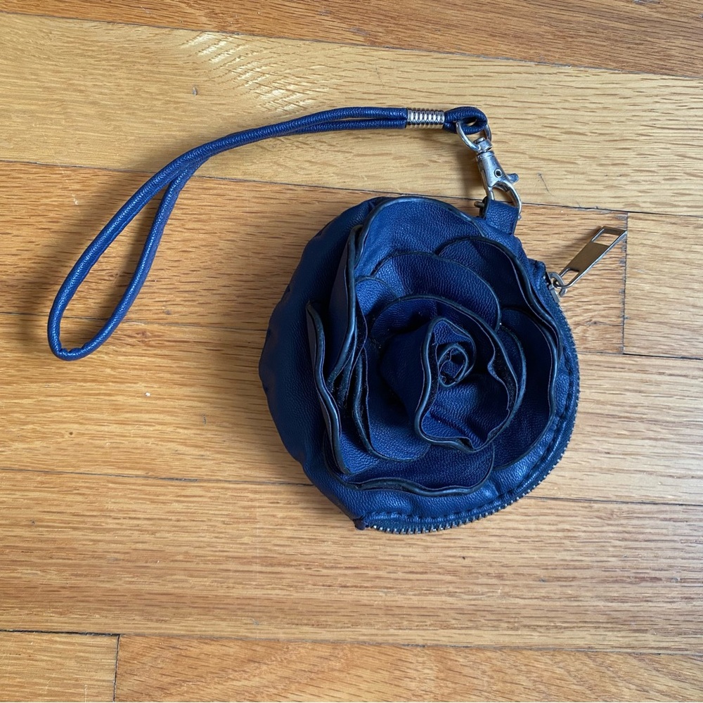 Floral Applique Navy Wristlet Clutch